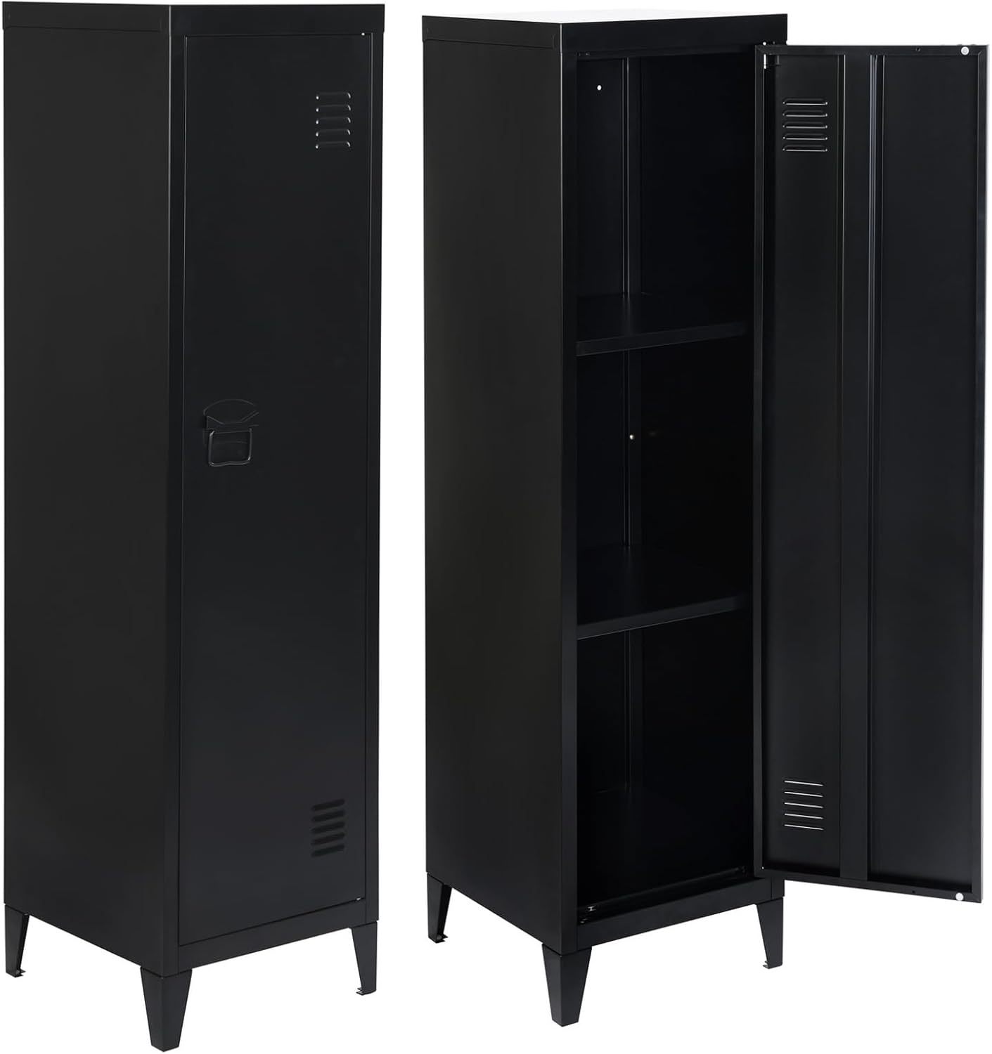 FurnitureR 54-Inch Tall Metal Storage Locker Cabinet with Shelves, Freestanding Organizer for Home, Office, Gym, Dorm, Bedroom, Entryway, Black