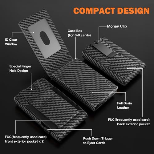 GIGIGO Wallet for Men, Mens Minimalist Wallet 9-12 Cards, Slim Compact Wallet with Money Clip & ID Window, RFID Blocking Smart Pop Up Card Wallet, Great Gifts（Carbon Fiber Black）4