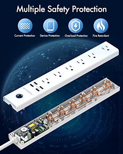 2 Pack Power Strip Surge Protector Flat Plug - 6 Widely Spaced Outlets 4 Usb Charging Ports, 2100J/10A With 6Ft Long Extension Cord, Overload Surge Protection, Wall Mount For Home Office #TOP4