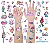 Glitter Mermaid & Unicorn Temporary Tattoos for Kids, 24 Sheets Girls Waterproof Fake Tattoos Sticke