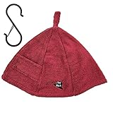 シンプルフレッシュ(Simple Fresh) 吸水力にこだわった 綿100% タオル サウナハット(レッド) メンズ&レディース 鍵ポケット付 洗濯OK 深くかぶれる 髪を保護 サウナキャップ