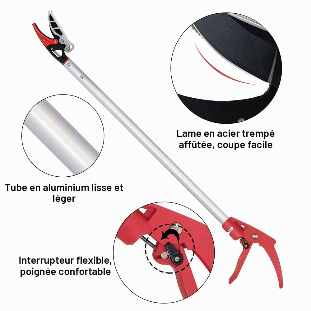 Sécateur de 75 cm pour couper et maintenir les arbres - Longue portée - Avec tête rotative - Pour le jardin, la cueillette des fruits, la coupe des branches