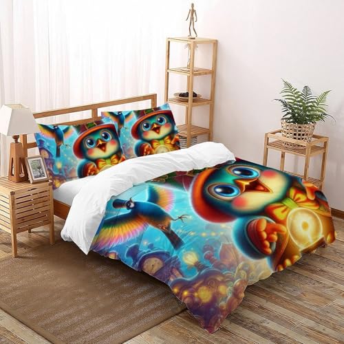 Housse de couette oiseau en microfibre douce et infroissable super king