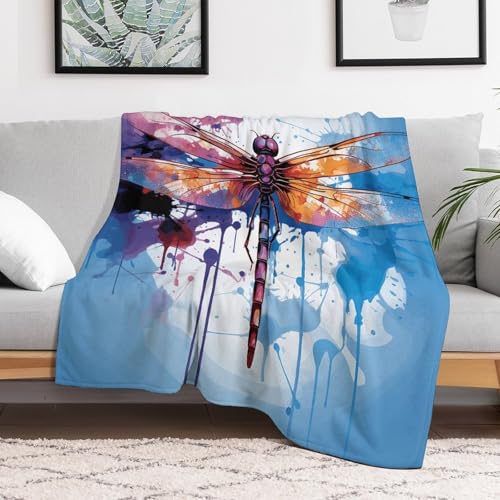 Couverture flanelle libellule colorée pour cocooning sur canapé et lit