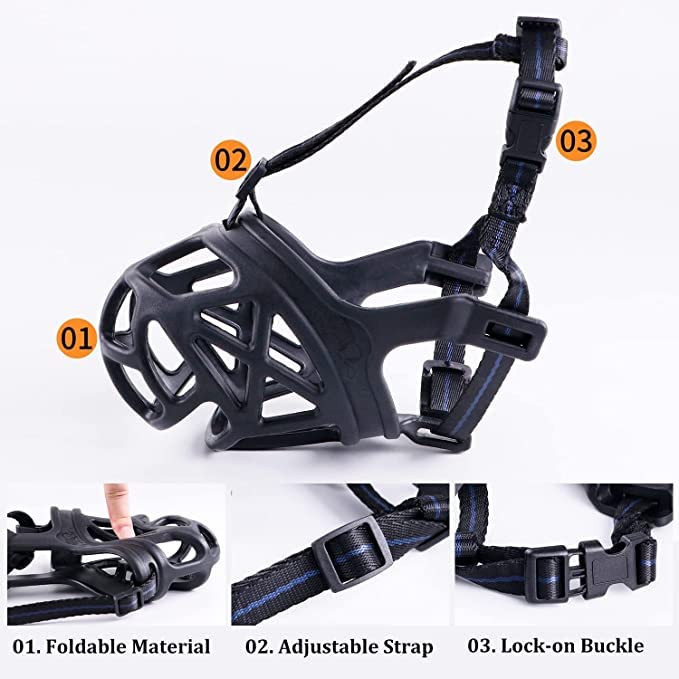 Image of Pet Muzzle /Mouth Cover for Anti Biting Dog - Adjustable Pet Safety Strap Plastic Muzzle Cum Mouth Cover /Basket Cage (Large)