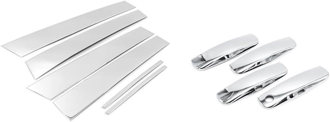 Sizver Chrome Stainless Steel Pillar Posts Accent+Door Handle Covers For 2011-2015 Dodge Charger 6pcs