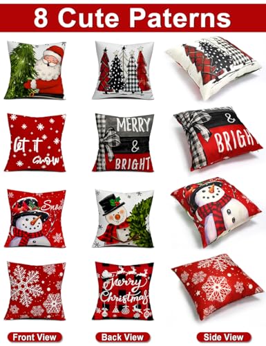 Image of multiwins Christmas Decorations Set of 4 Double-Sided Print Christmas Pillow Covers 18 inch x 18 inch, with 8 Cute Patterns, Throw Pillow Covers Perfect for Home Christmas Decor
