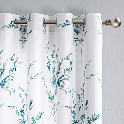 MYSKY HOME Floral Curtains 108 Inches Long for Living Room Patio Thermal Insulated Light Filtering Privacy Protection Curtains Bedroom Leaf Print Classical Drapes Grommet Top, 2 Pieces, Sage