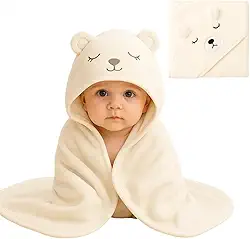 Toalha De Banho Infantil Com Capuz Bichinho Bordado Algodão Toque Extremamente Macio Suave Para Pele do Bebê Recém Nascido (Branco)