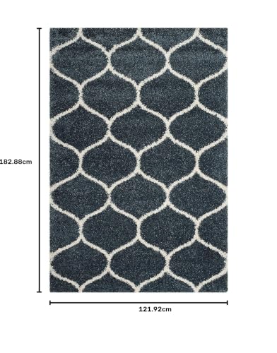 Image of Fur Shaggy Rectangular Rugs And Carpets, Modern Plush Area Rug For Bedroom Living Room Floor Mat Bedside Home Decor Carpet (4X6Feet, Slate Blue|Ivory)