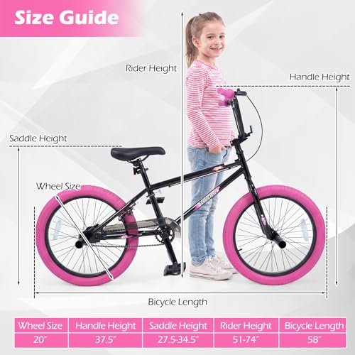 Image of Goplus Freestyle BMX Bike, 20 inch Trick Bicycle w / 360 Degree Steering, 4 Pegs, Adjustable Seat, U-Brake, Hi-Ten Steel Frame, Training Bike for Beginner Riders Teens Youth Boys Girls