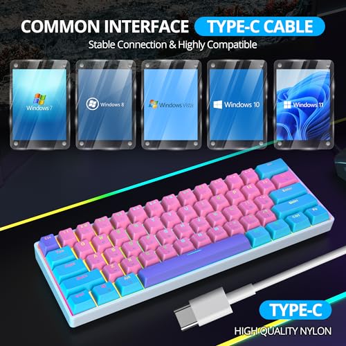 Image of Protable 60% Percent Gaming Keyboard Mechanical, Mini Compact RGB Backlit 61 Keys Wired Office Keyboard with red Switch for Mac /Win (Zhi /red Switch)