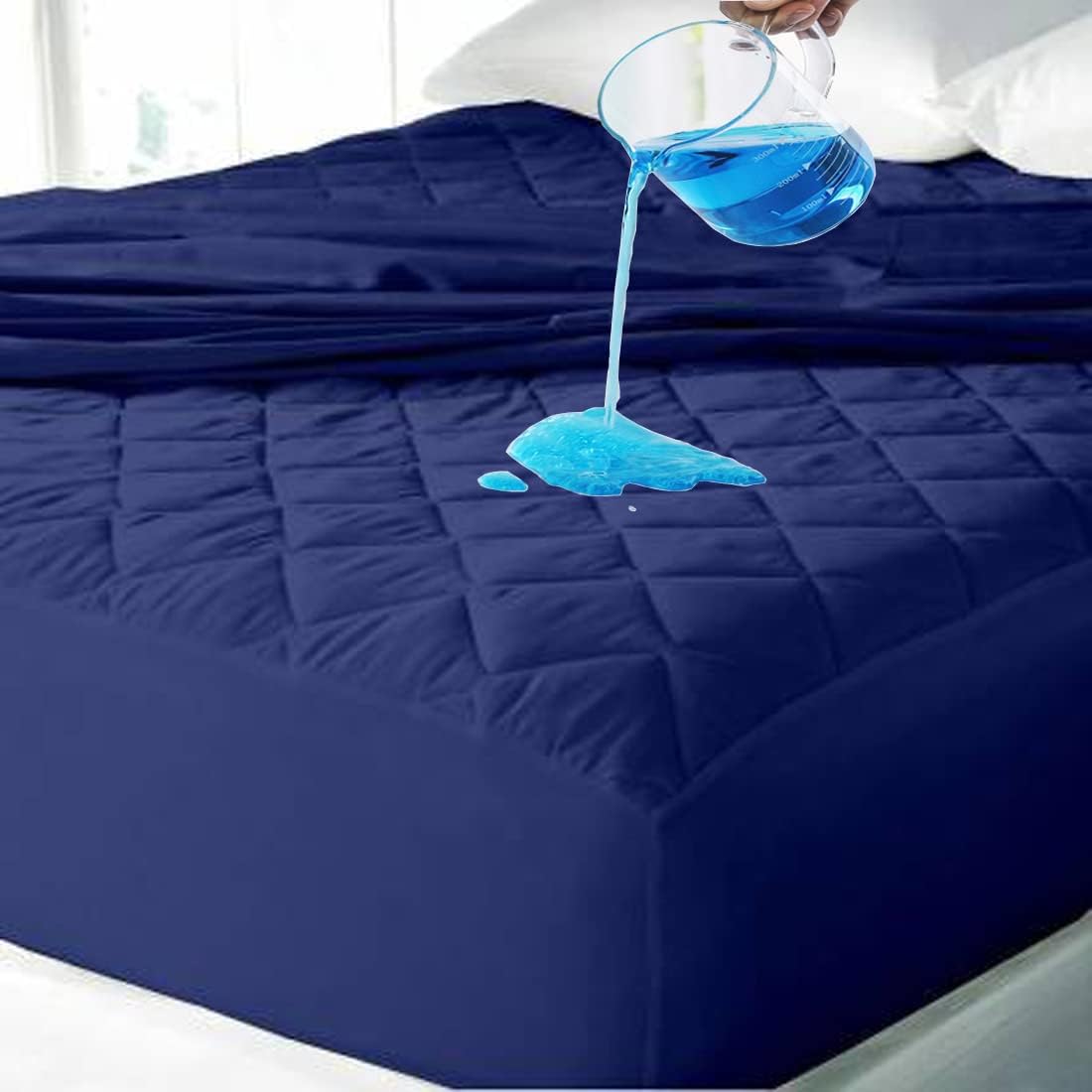 BABYLEE Waterproof King Size 78x72 inch Cotton Quilted Mattress Protector Breathable Hypoallergenic Noiseless Ultra Soft Elastic Fitted Bed Cover (King 78x72 inch | 6.5x6 ft, Dark Blue)-picture-18