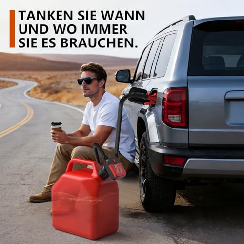Kraftstoffpumpe mit Auto-Stopp-Sensor,4.0GPM (15L/min) Benzinpumpe Für Kanister,Aufladbare tragbare Dieselpumpe,Multifunktions-Flüssigkeitsförderpumpe für Benzin,Diesel und Öl,mit 4 Adaptergröß (Rot)