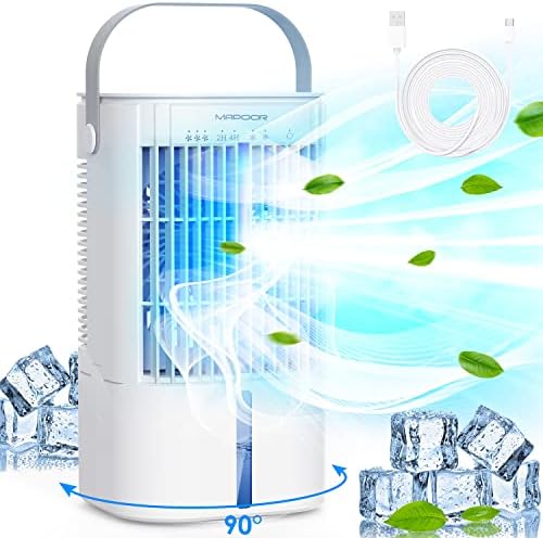 4 IN 1 Portable Air Conditioners, 90° oscillation Mini Air Conditioner With 3 Speeds 7 Colors, 900ml Evaporative Air Cooler Fan With 2 Timer 2 Mist, Air Conditioner Portable for Room Car Camping