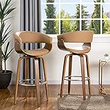 Glitzhome 2 Set Swivel Bar Stools, 40' H Mid Century Modern Dining Chairs Camel PU Leather Walnut...