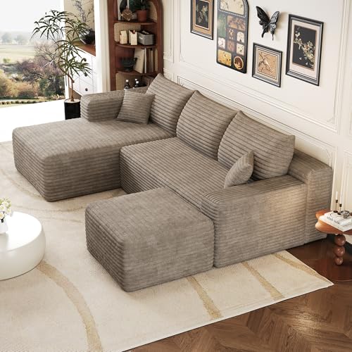 Yihomfy Canapé d'angle Convertible en U, 239 cm Moderne canapé compressé avec méridienne en L et Pouf, Canapé d Angle modulaire 5 Places à Assise...