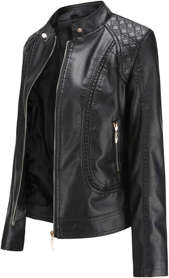 Produktbild von RICANO Damen Lederjacke Alina, Kurze Bikerjacke Mit Reverskragen Und