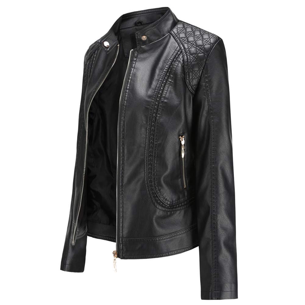 E-girl Damen Kunstleder Motorradjacke Kurze Reißverschlussjacke,EU 36-48
