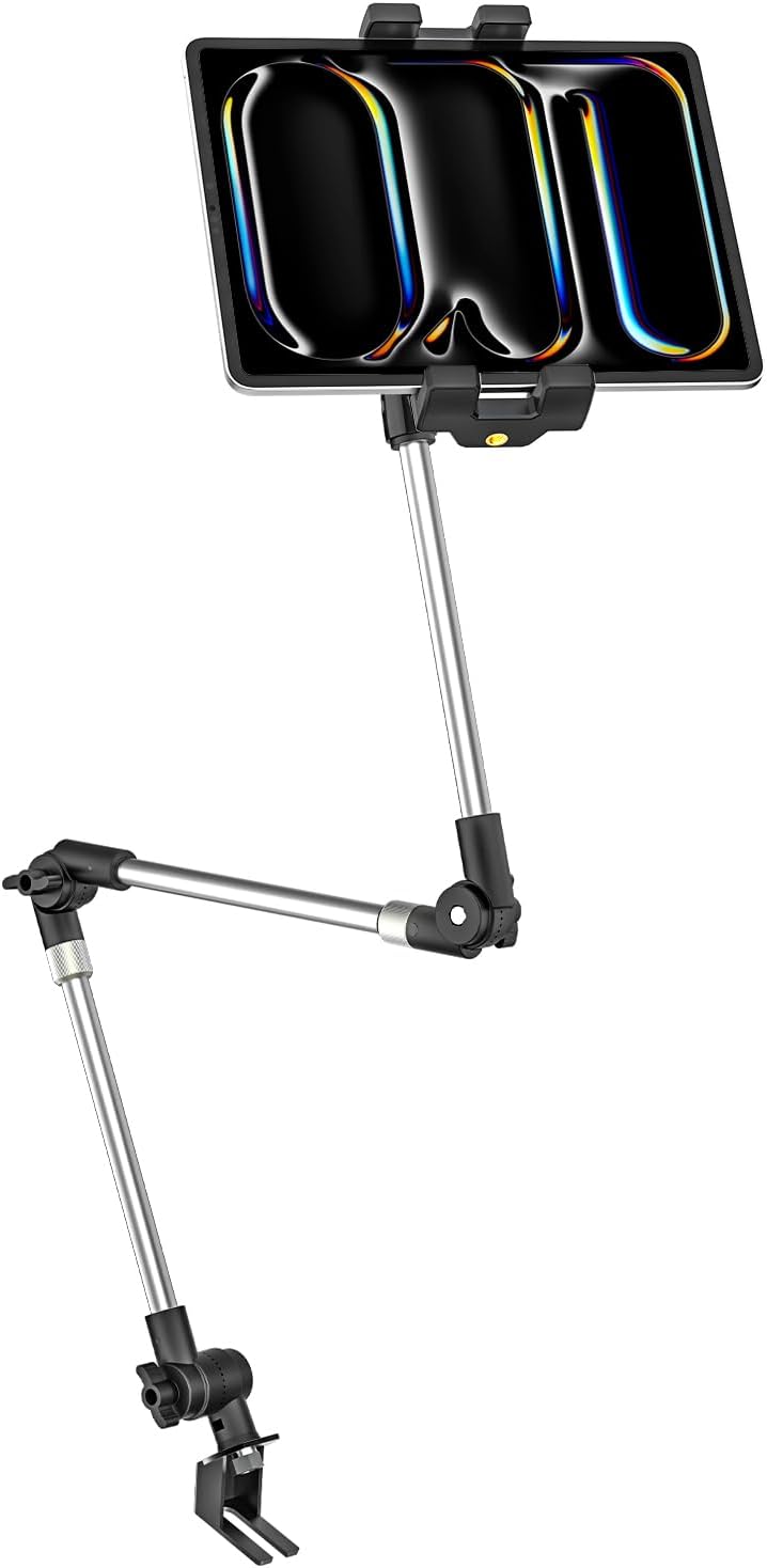 EXSHOW Car/Truck Seat Rail Tablet Holder, Tablet Mount for car with Three Adjustable Extension Arm, 360° Rotation with 1/4" Screw, Fit for 4.7-13" iPad Pro Air Mini,Galaxy Tab,Camera,iPhone