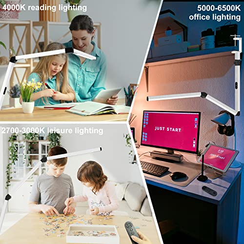 Image of Micomlan LED Desk Lamp for Home Office, Architect Clamp Desk Lamp with Remote Control, Adjustable Dimmable Swing Arm Clamp on Table Light Clip-on Dual Light 5 Brightness Levels & 4 CCT Modes