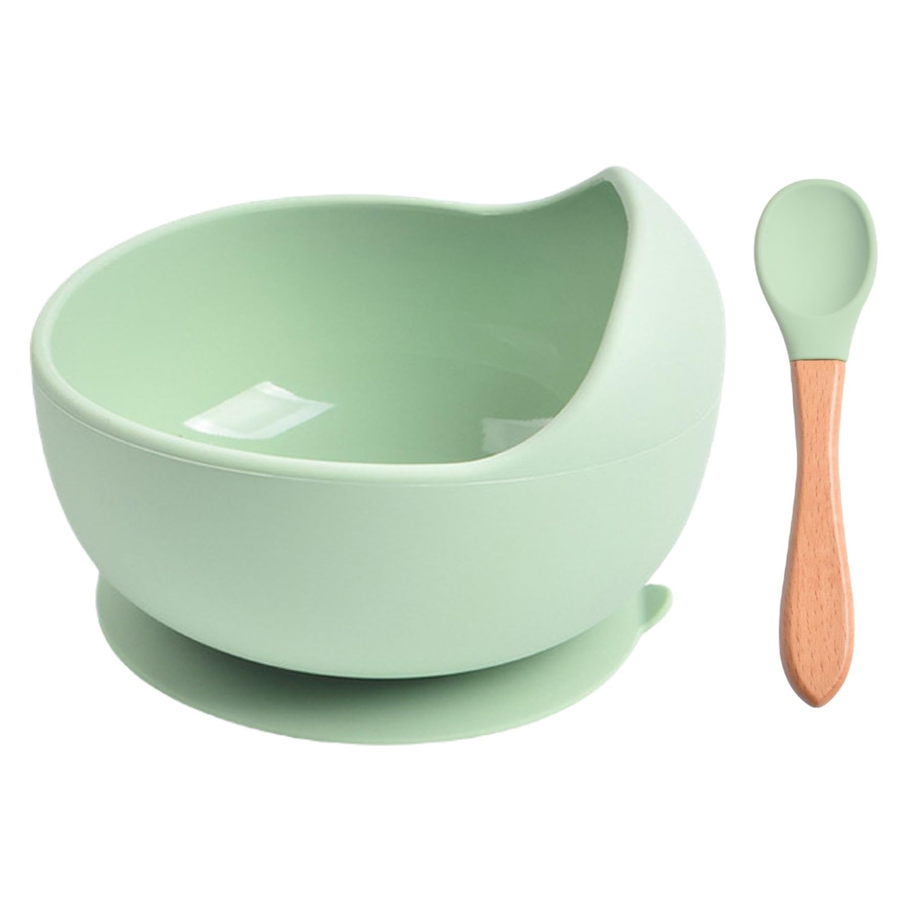 HENIJ® Silicone Baby Feeding Bowl and Spoon Set, Suction Base and Wooden Spoon Kit First Stage Self Training Feeding Sets for Toddler Kids, Pack of 1, Sky Blue