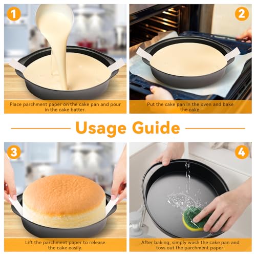 tutikuki 6 Inch Cake Pan - 3PCS Nonstick Round Cake Pans with 100 PCS Parchment Paper, Carbon Steel Smash Cake Baking Pans with Handle, Dishwasher Safe by tutikuki - Image 5