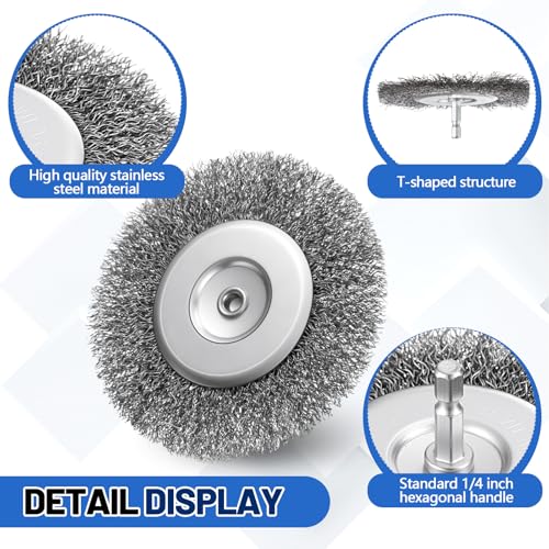 Image of Moxweyeni 20 Pcs 4 Inch Stainless Steel Wire Wheel Brushes for Drill Bits | with 1 /4 Inch Hex Shank and 0.0118 inch Carbon Steel Wire, Fits Power Operated Grinders Rust Removal, Clean Paint and Corrosion