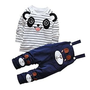 De feuilles Chic-Chic Ensemble Salopette avec Haut Longues Manches Bébé Garçon Fille Panda Rayure Haut T-Shirt Mignon