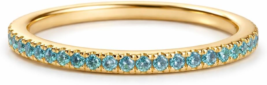 Blue Topaz Eternity Band Ring for Women 10K Yellow Gold Stackable Wedding Band Minimalist Promise Ring Dainty Anniversary Jewelry Gift for Her