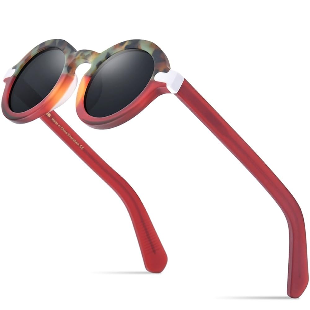 Trendige Sonnenbrille aus mattem Acetat, UV400, für Herren, modisch, Retro, Vintage, ovale Sonnenbrille für Damen, Farbtöne, Mattrot, Grau, Einheitsgröße