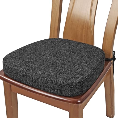 SINOSSO Thickened 2.5" Dining Chair Cushion, Soft Blended High Density Support Foam Kitchen Seat Cushion with Ties, U-Shaped Non-Slip Indoor Chair Pad, 16.5" x 16", 1 PCS, Black-Gray