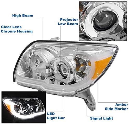 LED Tube Projector Headlights Headlamps Chrome Compatible with 2006-2009 Toyota 4Runner
