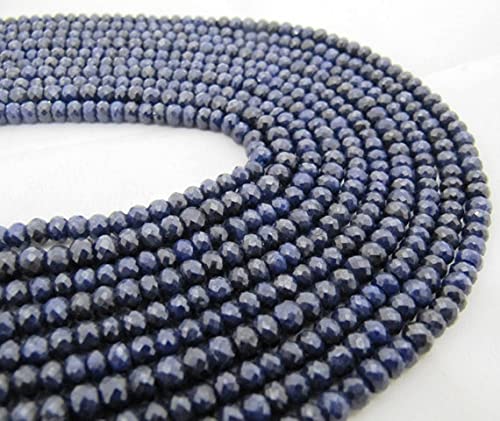 LKBEADS Niebieskie szafirowe koraliki rondelle fasetowane żyłki 35,5 cm, cięte maszynowo korund niebieski kolor koraliki 3,5 do 5 mm sprzedawane na sznurek