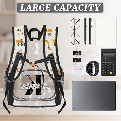 Personalized Excavator Large Clear Backpack Stadium Approved Heavy Duty PVC Plastic Custom Transparent Backpacks See Through Bag with Name3