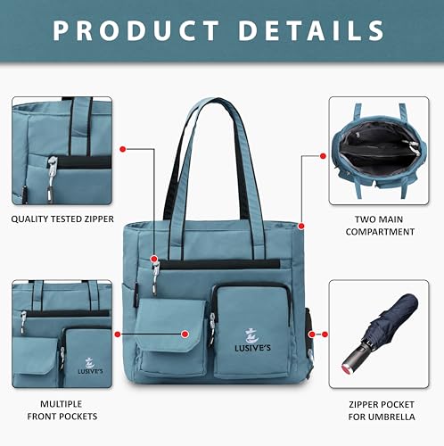 Image of Lusive's Double Pocket Handbag for Women: Stylish, Ideal Companion for Work, Travel, Polyester Material, Spacious 10-liter Capacity, 6 Pockets. (Black & Grey)