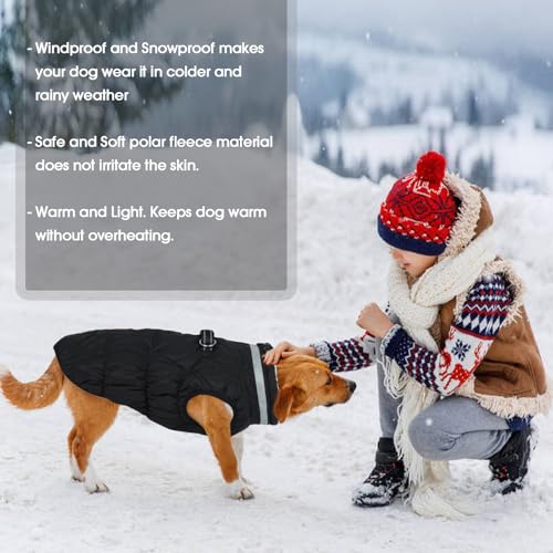 Kuoser Winter Hundejacke für mittelgroße Hunde, Wasserdichter & Winddichter Hundemantel mit Fleecefutter, Reißverschluss, D-Ring & Reflektoren, Warme Outdoor Hundebekleidung für Herbst & Winter, L