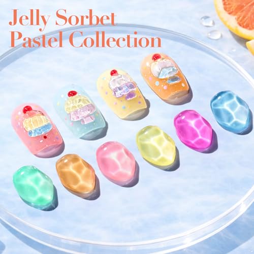AzureBeauty 6 Colors Jelly Pastel Rainbow Dip Powder Nail Kit, Spring/Summer Neon Colors, French Nail Art Manicure DIY, No UV Lamp Required — view 4