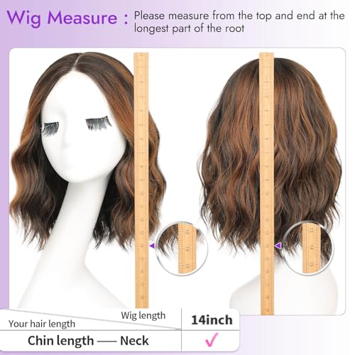 Image of Eawwii Wigs for Women Dark Brown Chestnut,Short Wavy Synthetic Lace Wig | Glueless 4x1 Lace Hairline, Heat-Resistant Fiber,Bob Wave Style,Natural Appearance for Everyday Cosplay 14 Inch
