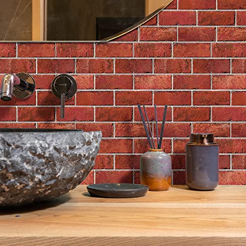Atcoogus Peel And Stick Backsplash For Kitchen,Subway Self Adhesive Wall Tiles, Stick On Bathroom,Fireplace,Rv Ect (Red Brick) #TOP3