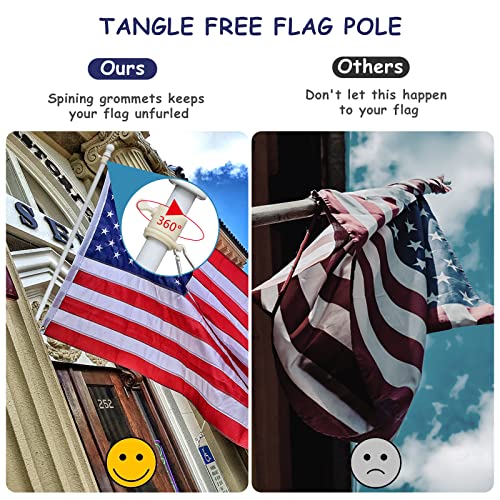 Hosko White Flag Pole - 5Ft Tangle Free Flag Pole Kit For 3X5 Flags, 1 Inch Stainless Steel Flag Pole For House Outdoor Porch Decoration #TOP3