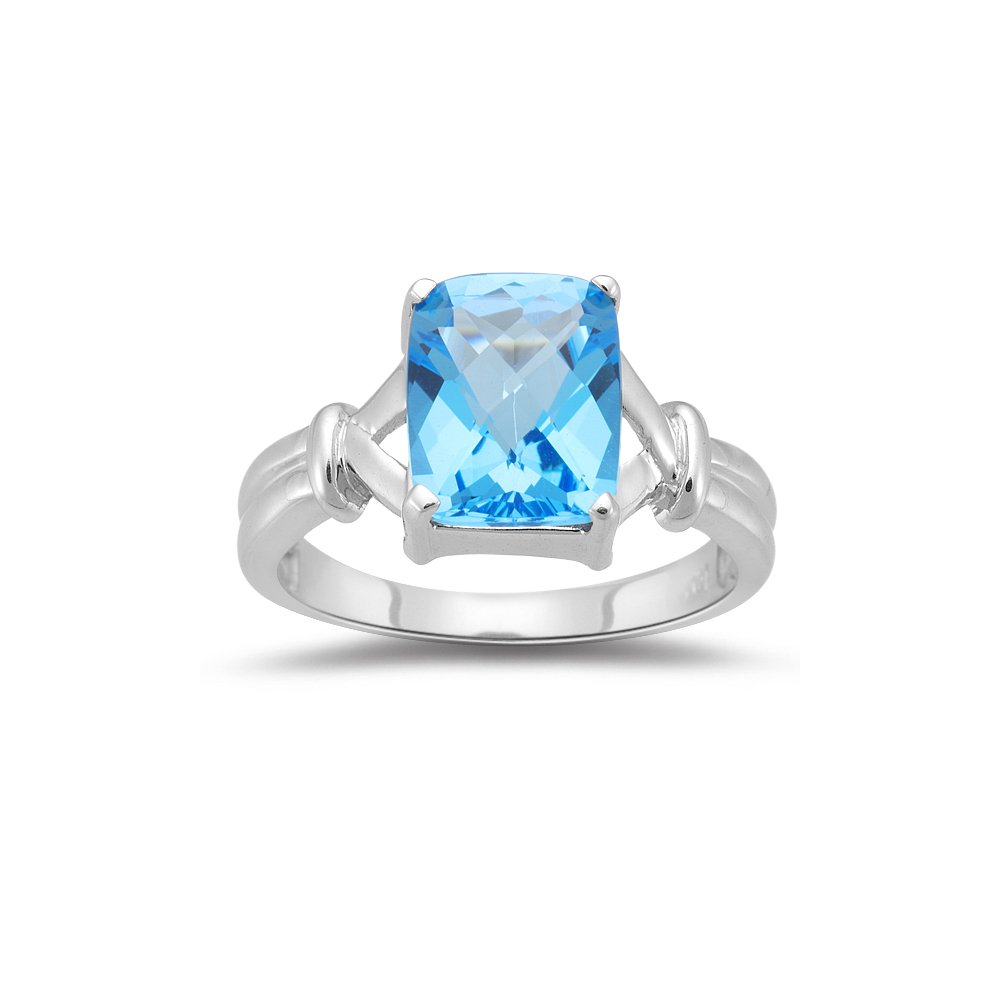 3.50 Ct 10x8mm AA Cush Check Swiss Blue Topaz Solitaire Ring-14KW Gold