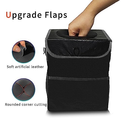 Image of House of Quirk Polyester Manual-Lift Car Trash Can With Foldable Lid And Storage Pockets, Leak-Proof Multipurpose Hanging Bag (Black)