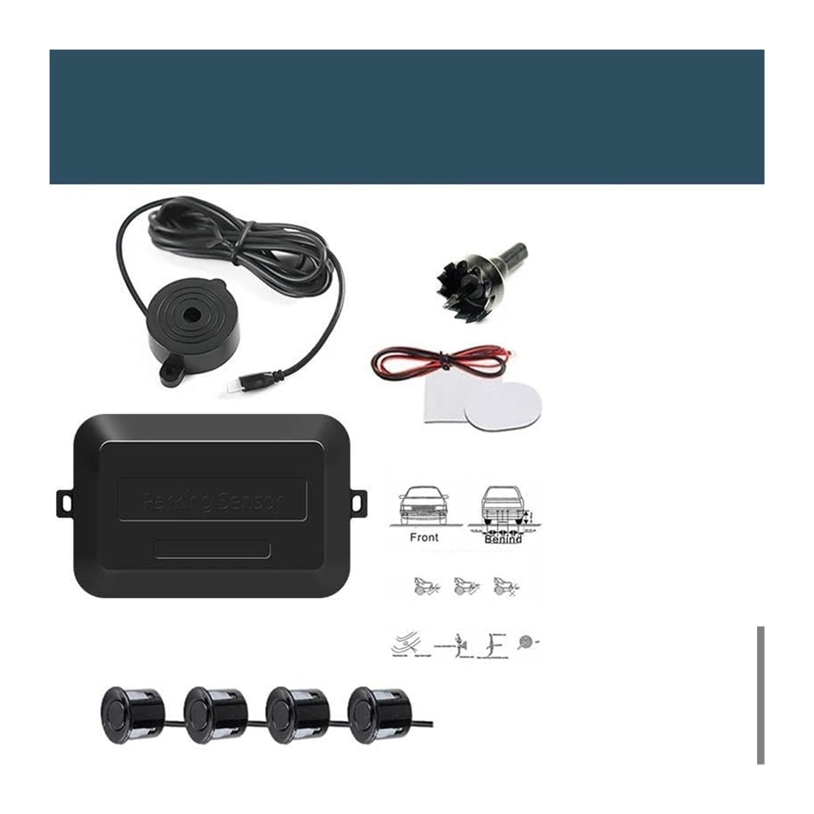 Kit Capteurs Stationnement pour Radar Recul Arrière Voiture Buzzer 22 Mm 4 Indicateurs D'alerte Sonore Sonde 8 Couleurs 12 V Radar De Recul Voiture(Rouge)