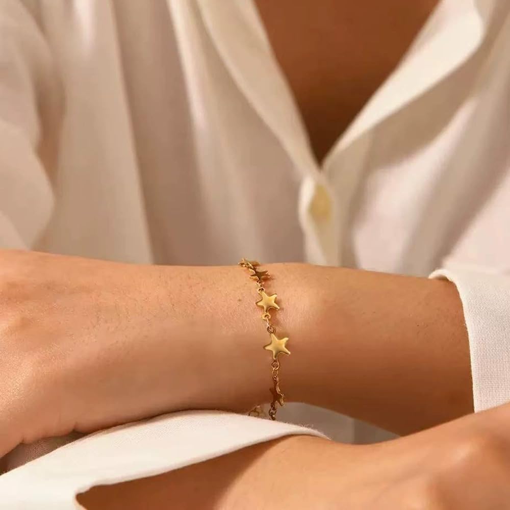 Gold Star Bracelet for Women Trendy Pentagram Stainless Steel Jewelry Dainty Anniversary Lucky Blessing Bracelet - Image 3