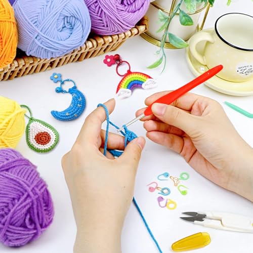 Image of Crochet Set, Premium Wool Yarn Crochet Kit for Knitting - 4 Multicolor Soft Acrylic Yarn Balls with Crochet Hook, Tapestry Needles & Stitch Markers | DIY Craft Yarn for Beginners & Professionals (15g x 4)