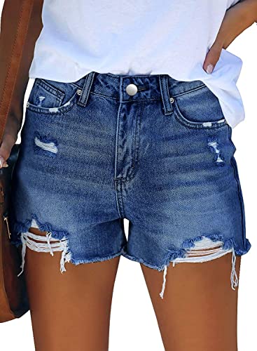 CHICZONE Ripped Jean Shorts Womens Mid High Rise Stretchy Casual
