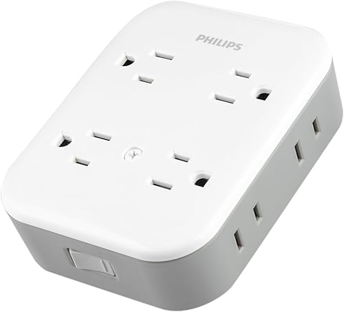 Miniatura 2 de Philips Grifo de sobretensión todo en uno, 4 tomas de tierra y 4 polarizados, 1140 julios, diseño espaciado por adaptador, certificado ETL,