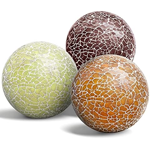 Meiwlong 3 PCS 3.35inch Glass Mosaic Sphere Balls Mix Color Table Bowls Vases Centerpieces Set Christmas Party Living Room Thanksgiving Wedding Festival Decorative Orbs Cover