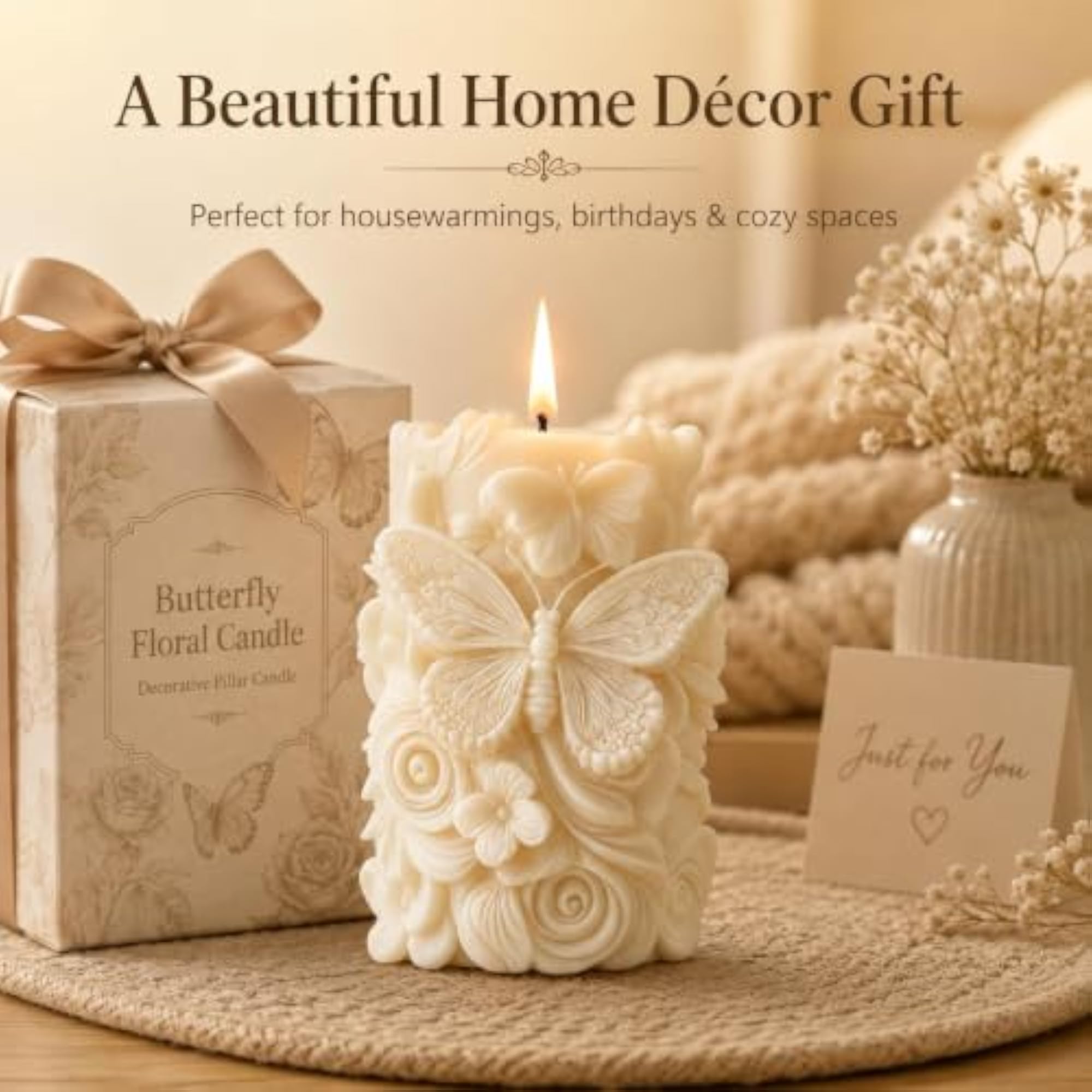Handmade 3D Butterfly Sculpted Wax Pillar Candle
